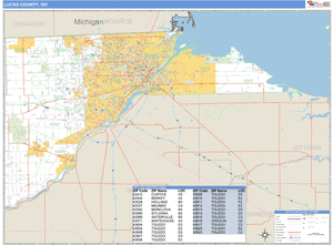 Lucas County, Ohio Zip Code Wall Map