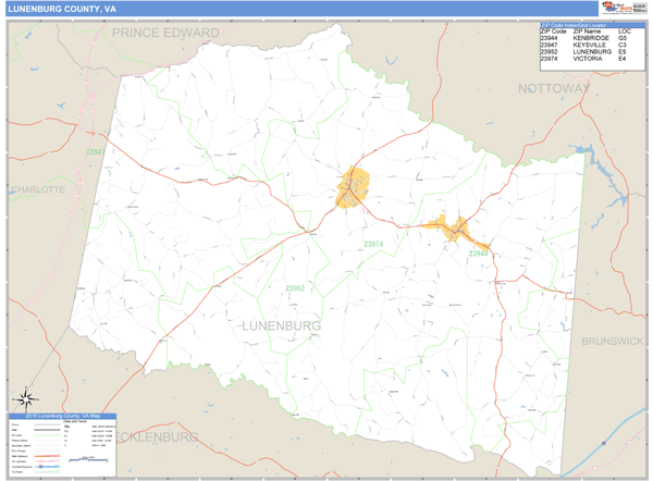 Lunenburg County, Virginia Zip Code Wall Map Market Maps (IDI)
