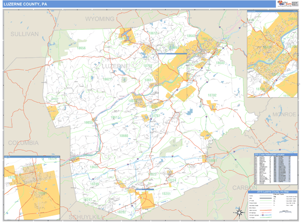 Luzerne County, Pennsylvania Zip Code Wall Map Market Maps (IDI)