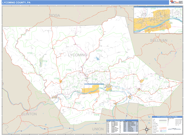 Lycoming County, Pennsylvania Zip Code Wall Map Market Maps (IDI)