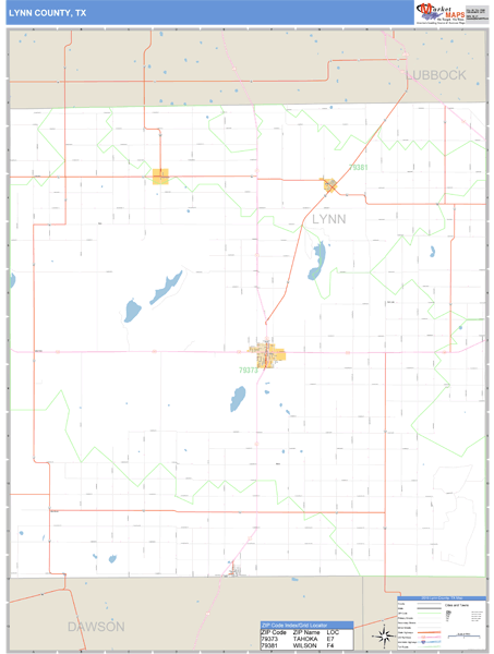 Lynn County, Texas Zip Code Wall Map Market Maps (IDI)