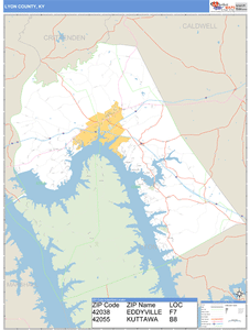 Lyon County, Kentucky Zip Code Wall Map