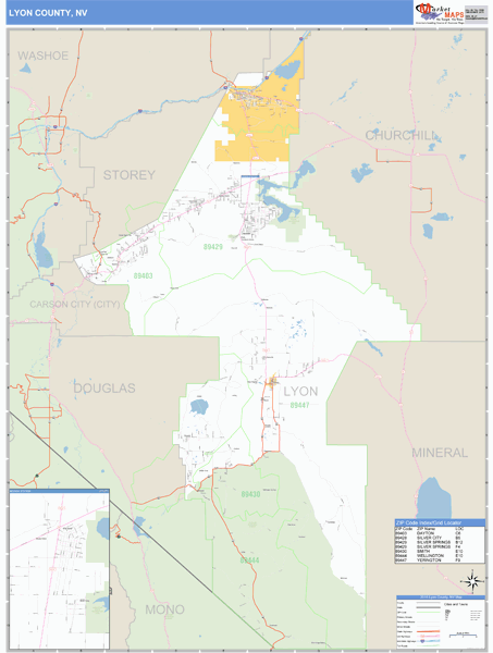 Lyon County, Nevada Zip Code Wall Map Market Maps (IDI)