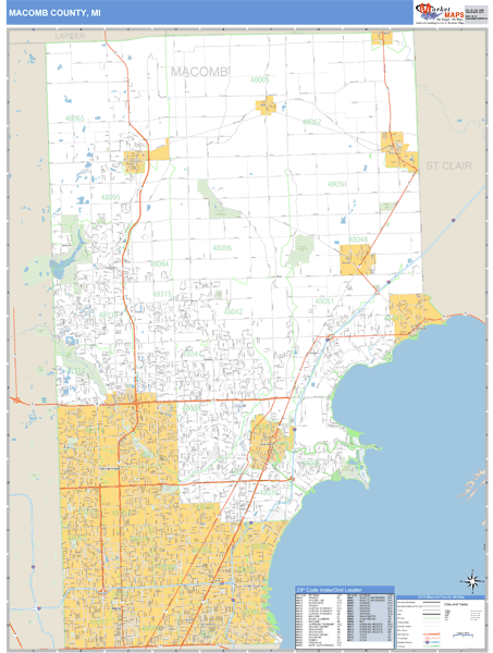 Macomb County, Michigan Zip Code Wall Map | Map Geek.com