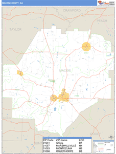 Macon County, Georgia Zip Code Wall Map