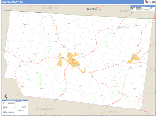 Macon County, Tennessee Zip Code Wall Map Market Maps (IDI)