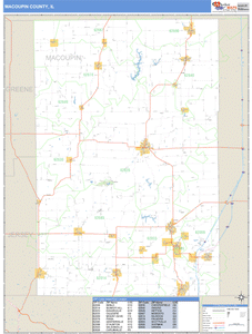 Macoupin County, Illinois Zip Code Wall Map