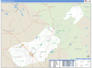 Madera County, California Zip Code Wall Map