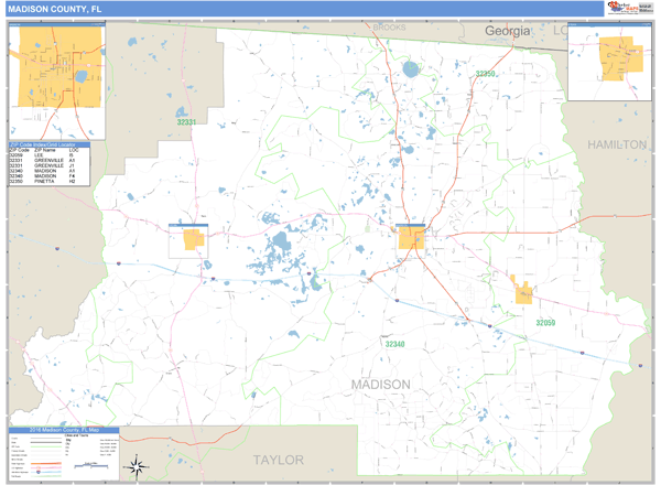 Madison County, Florida Zip Code Wall Map Market Maps (IDI)