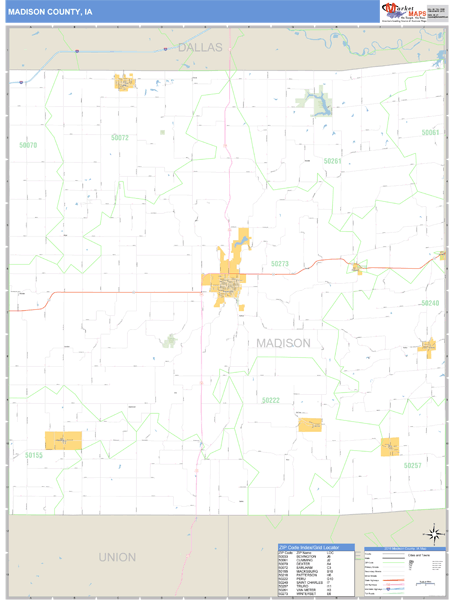 Madison County, Iowa Zip Code Wall Map Market Maps (IDI)