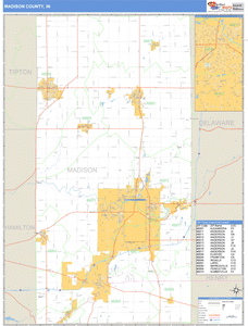 Madison County, Indiana Zip Code Wall Map