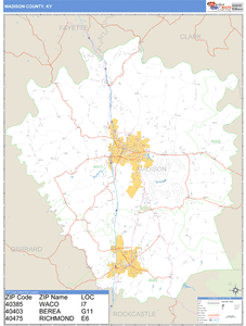 Madison County, Kentucky Zip Code Wall Map