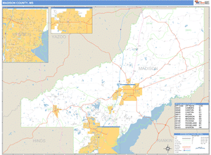 Madison County, Mississippi Zip Code Wall Map