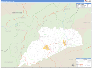 Madison County, North Carolina Zip Code Wall Map