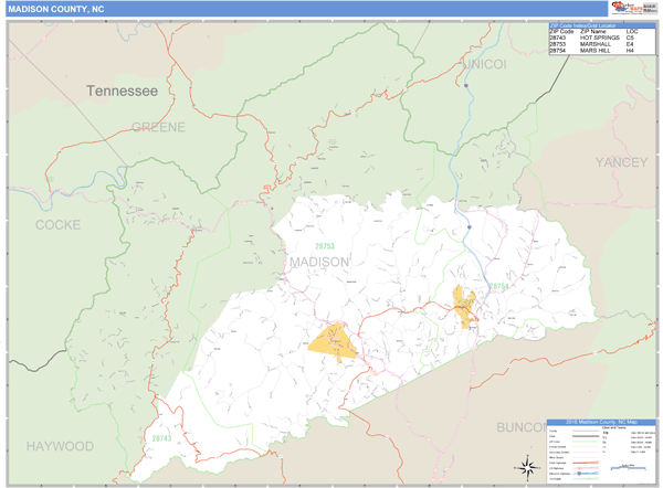 Madison County, North Carolina Zip Code Wall Map Market Maps (IDI)
