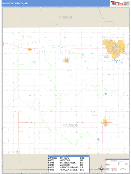 Madison County, Nebraska Zip Code Wall Map Market Maps (IDI)