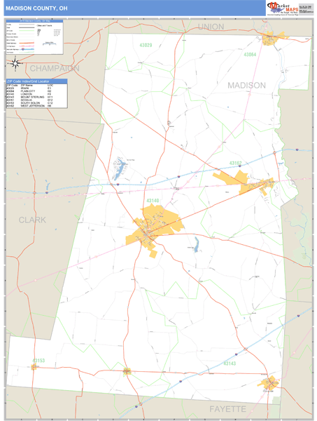Madison County, Ohio Zip Code Wall Map Market Maps (IDI)