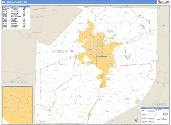 Madison County, Tennessee Zip Code Wall Map Market Maps (IDI)
