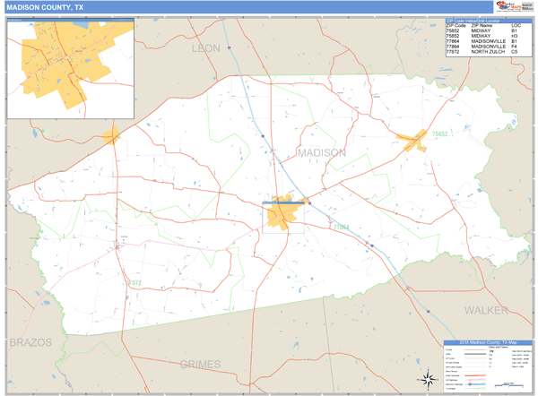 Madison County, Texas Zip Code Wall Map Market Maps (IDI)