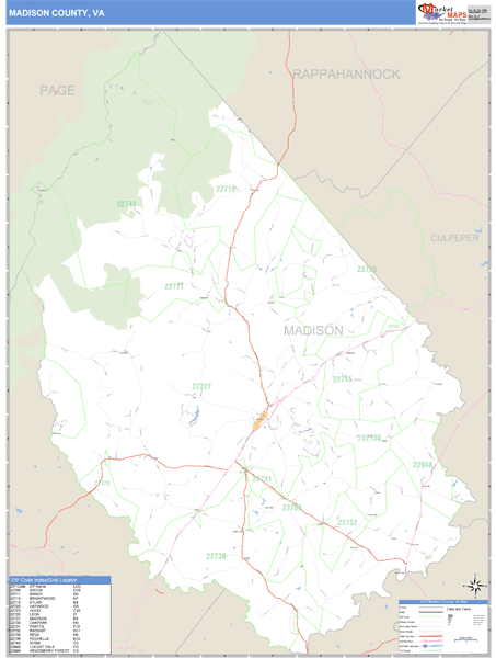 Madison County, Virginia Zip Code Wall Map Market Maps (IDI)