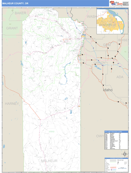 Malheur County, Oregon Zip Code Wall Map Market Maps (IDI)
