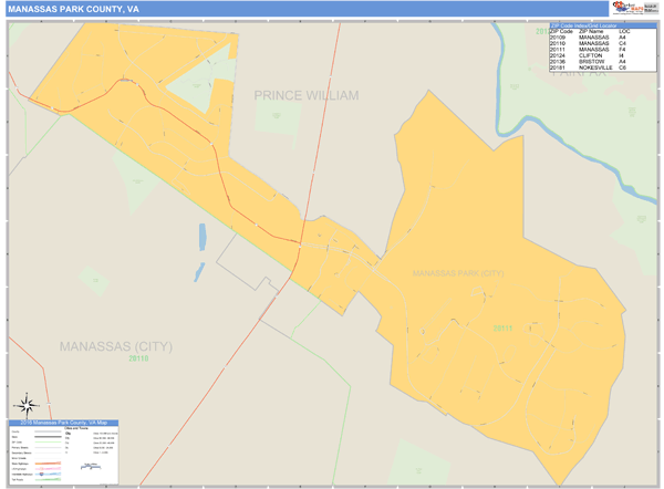 Manassas Park County, Virginia Zip Code Wall Map Market Maps (IDI)
