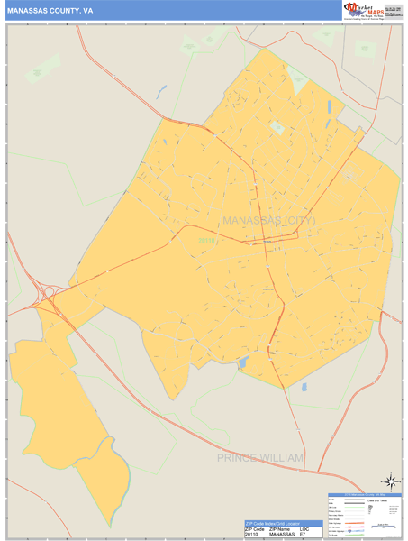 Manassas County, Virginia Zip Code Wall Map Market Maps (IDI)