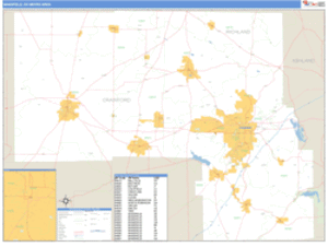 Mansfield, Ohio Metro Area Wall Map