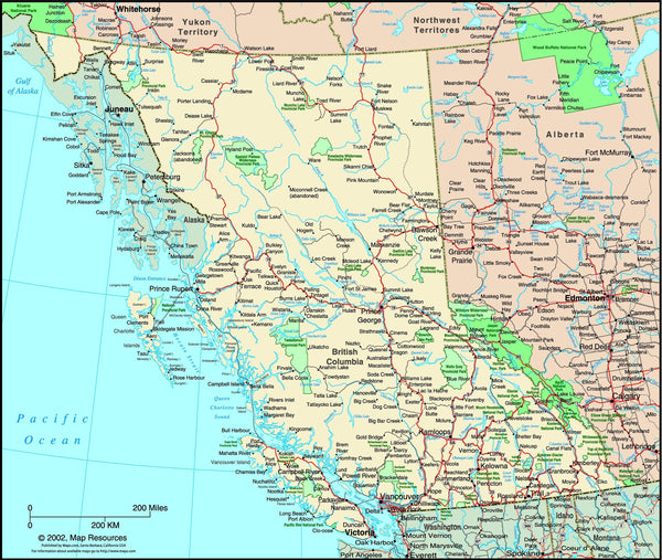 British Columbia, Canada Political Wall Map Maps.com
