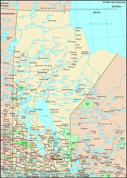 Manitoba, Canada Political Wall Map Maps.com