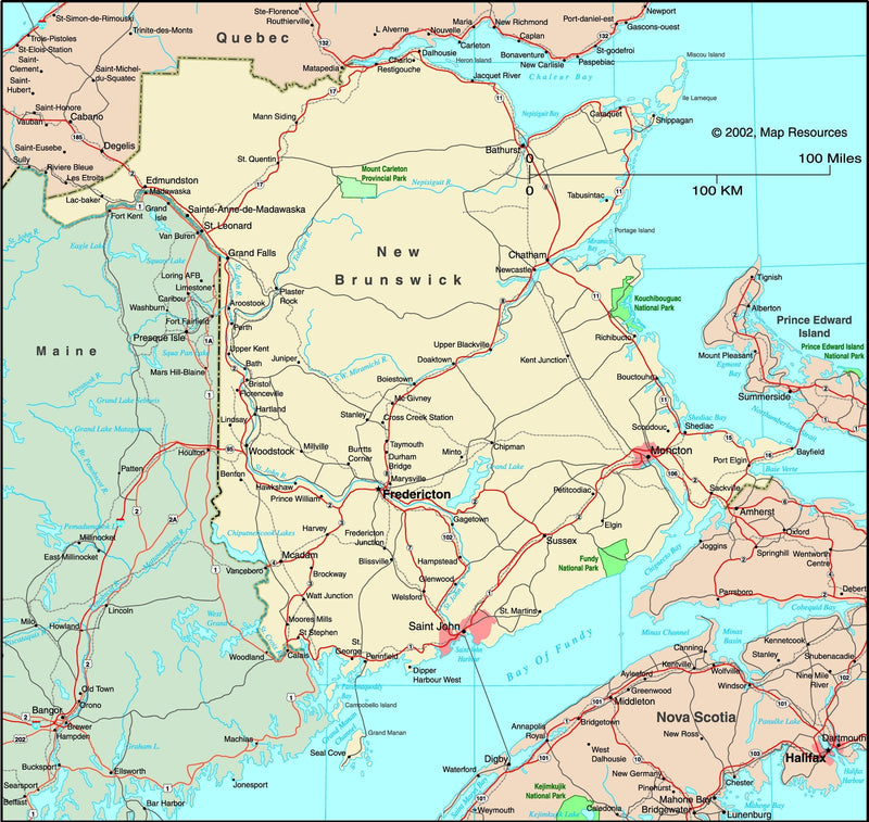 New Brunswick, Canada Political Wall Map Maps.com