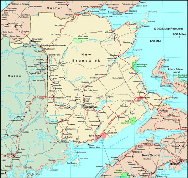 New Brunswick, Canada Political Wall Map Maps.com