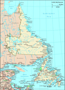 Newfoundland Labrador, Canada Political Wall Map