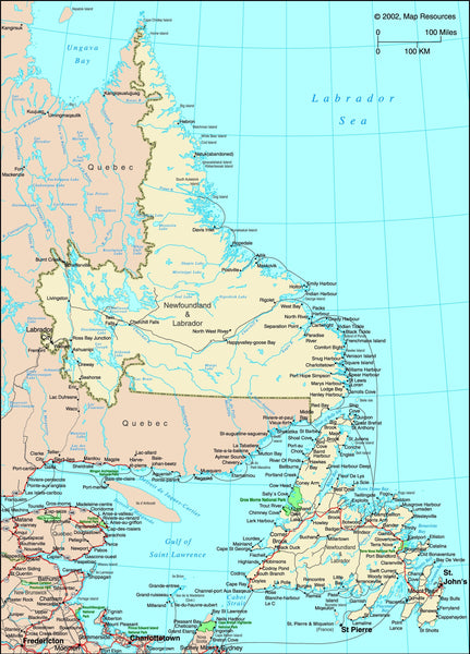 Newfoundland Labrador, Canada Political Wall Map Maps.com