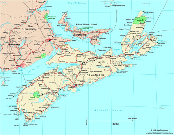 Nova Scotia, Canada Political Wall Map Maps.com