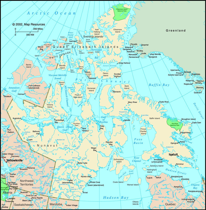 Nunavut, Canada Political Wall Map Maps.com