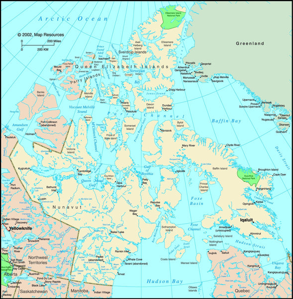 Nunavut, Canada Political Wall Map Maps.com