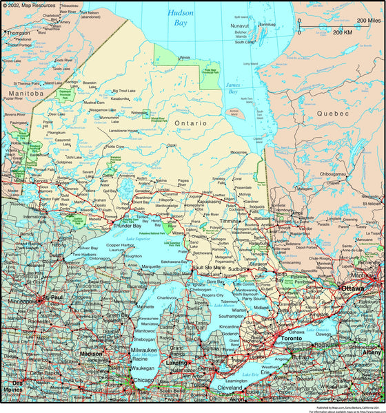 Ontario, Canada Political Wall Map Maps.com