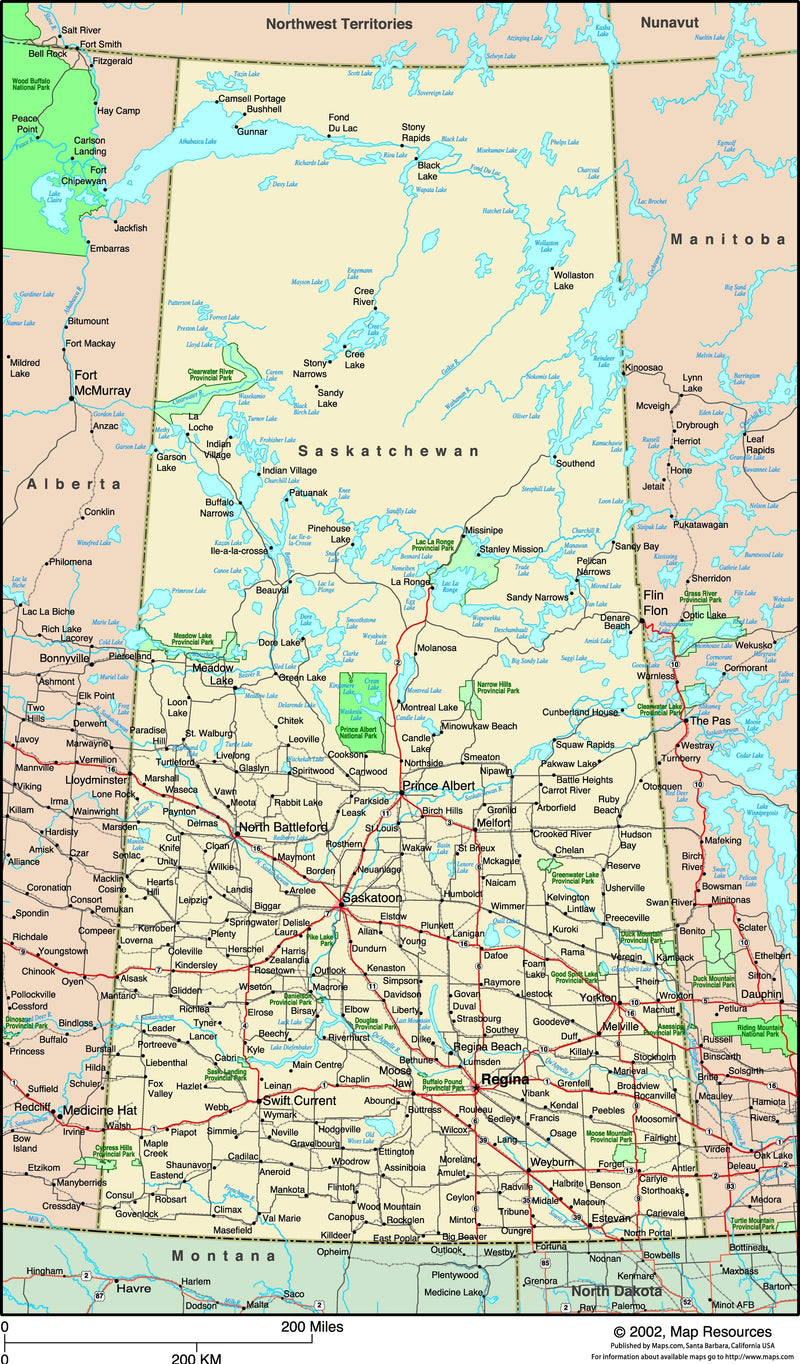 Saskatchewan, Canada Political Wall Map Maps.com