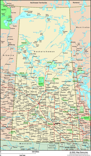 Saskatchewan, Canada Political Wall Map Maps.com