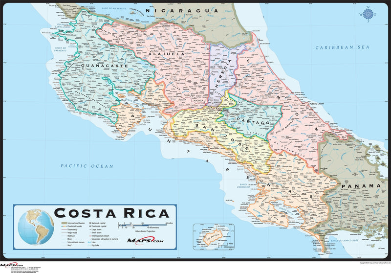Costa Rica Wall Map in Spanish Maps.com