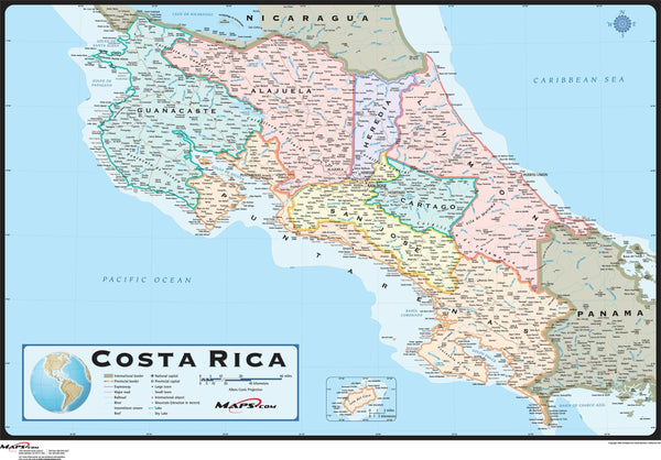 Costa Rica Wall Map in Spanish Maps.com