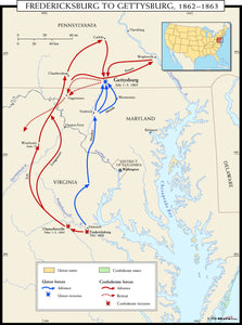 Fredericksburg to Gettysburg 1862-1863 Wall Map
