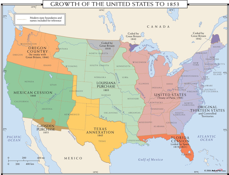 Growth of the United States to 1853 Wall Map Maps.com