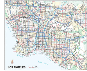 Los Angeles City and Metropolitan Area Wall Map