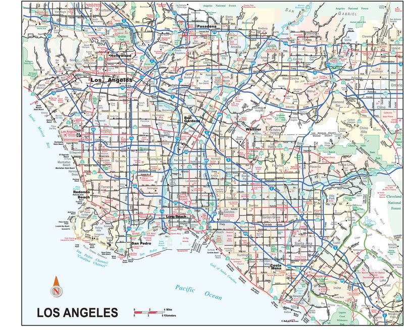 Los Angeles City and Metropolitan Area Wall Map Maps.com