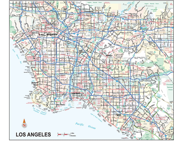 Los Angeles City and Metropolitan Area Wall Map Maps.com