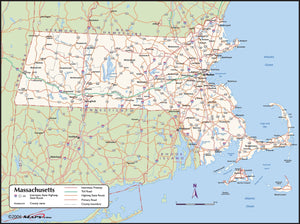 Massachusetts County Wall Map