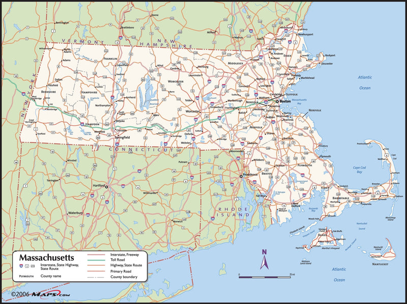Massachusetts County Wall Map Maps.com