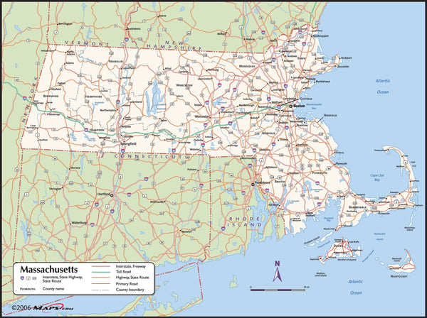 Massachusetts County Wall Map Maps.com